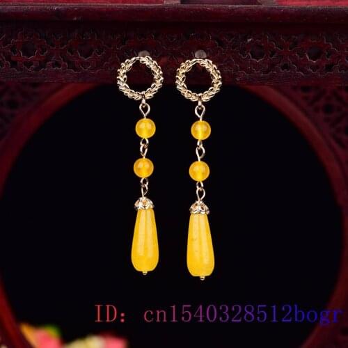 Yellow Jade Flower Earrings Charm Women 925 Silver Natural Fashion Gemstone Gifts Jewelry Chalcedony Crystal Zircon Amulet