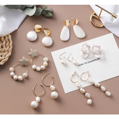 KMVEXO 2020 New Korean Trendy Simulated Pearl Shell Acrylic Drop Earrings For Women Vintage Geometric Star Pendientes Mujer Moda