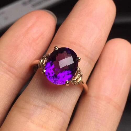 Fine Jewelry Real Pure 18K Gold Jewelry AU750 Oval Shape 100% Natural Amethyst Gemstones Female Rings for Women Fine Ring