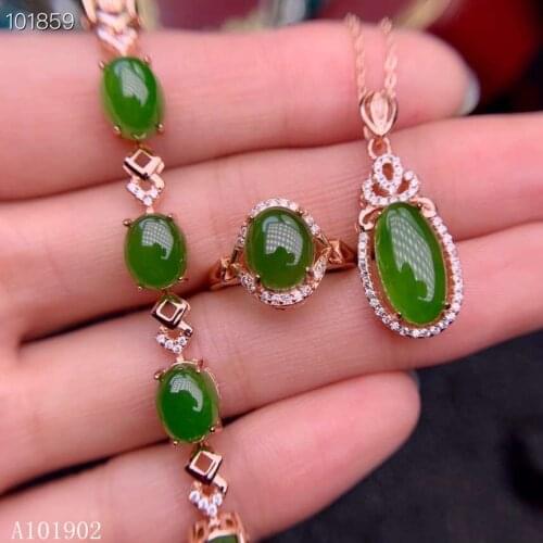 KJJEAXCMY exquisite jewelry925 sterling silver inlaid natural Jasper jewel ladies luxury Ring Pendant Necklace Bracelet suit sup