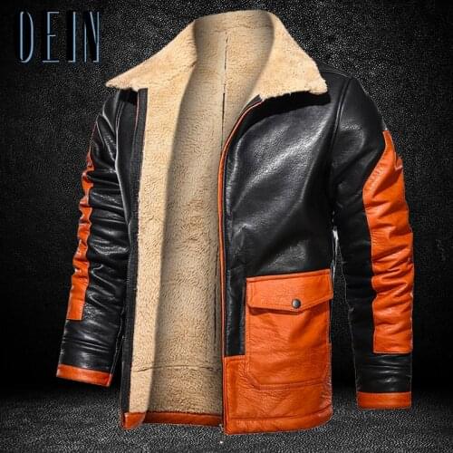 Winter Men Lapel Leather Jacket 2021 Fashion Patchwork Bomber Motorcycle Men Leather Windbreaker Jacket Outdoor Casual Fur Coats