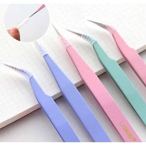 1 Pc Stainless Steel Pink Straight + Bend Tweezer For Eyelash Extensions Nail Art Nipper