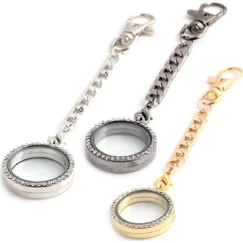 10pcs 2016 Newest Round 30mm Crystal Locket Keychain with Floating Kechain Locket Key Ring, Floating Locket Keychain Wholesale