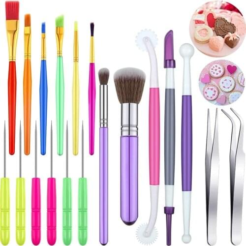 19 Pcs Cake Decorating Tool Set,Sugar Cookie Brushes Fondant Tool Cake Decorating Tools for Cookie Cake Fondant Decor