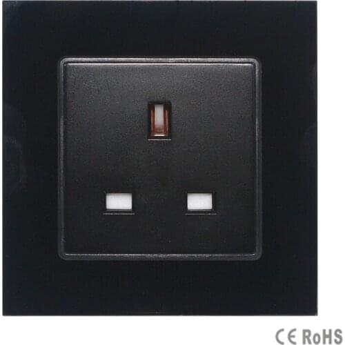 2017 Free shipping Black tempered Crystal Glass Panel, New UK Standard Socket , Wall Outlet ,Plug Socket,hot sale in RU