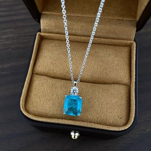 2021 New Real 925 Sterling Silver Pendant Necklace 9*10MM Paraiba Tourmaline Blue Gemstone Charms Womens Anniversary Jewelry