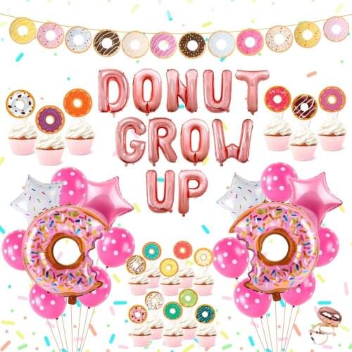 35 Pcs Donut Birthday Party Supplies Kit Star and Donut Foil Balloon Donut Cake Topper and Donut Garland Banner
