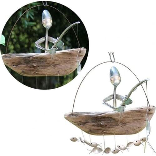 60% Dropshipping!!Wind Chime Decorative Sturdy Metal Innovative Fisherman Theme Hanging Wooden Wind-bell for Home
