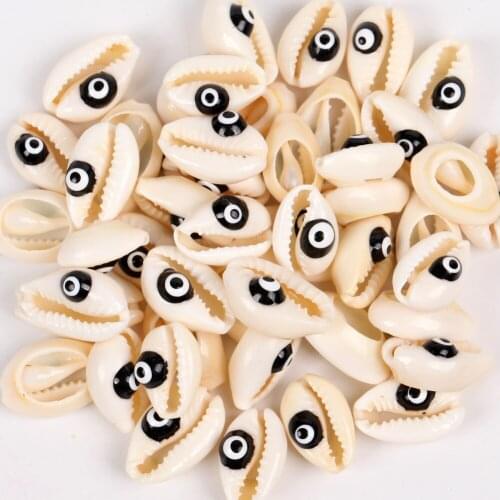 10Pcs Black Evil Eye Seashell Cowrie Conch Beads for Jewelry Making 10mm-20mm Natural Shell Beads Diy Beach Bracelets Necklace