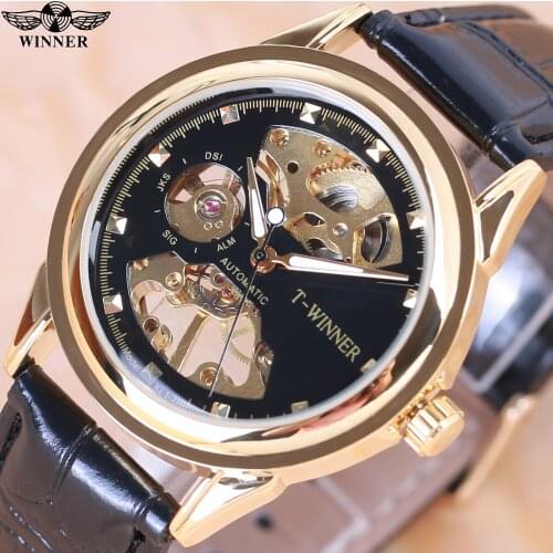WINNER 2021 New Brand Mens Watches Automatic Mechanical Watch Sport Clock Leather Casual Business Wrist Watch Relogio Masculino