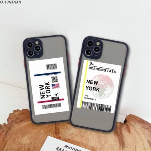 NEW YORK Travel Flight Tickets Phone Case For iphone 12 11 Pro Max Mini XS 8 7 Plus X SE 2020 XR Matte Transparent Cover