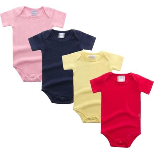 Baby Clothes Solid Color Newborn Baby Romper Short Sleeve 100% Cotton Bodysuit