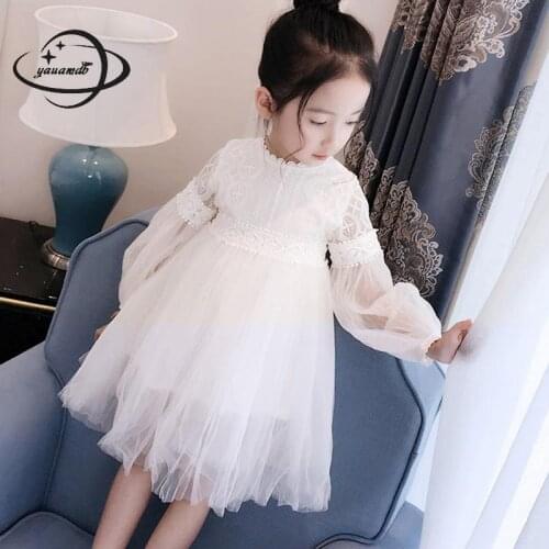 Kids Knee-length Dress Spring Autumn Girls Dresses Clothing Long Sleeve Ball Gown Lace Cute Princess Childrens Clothes H30