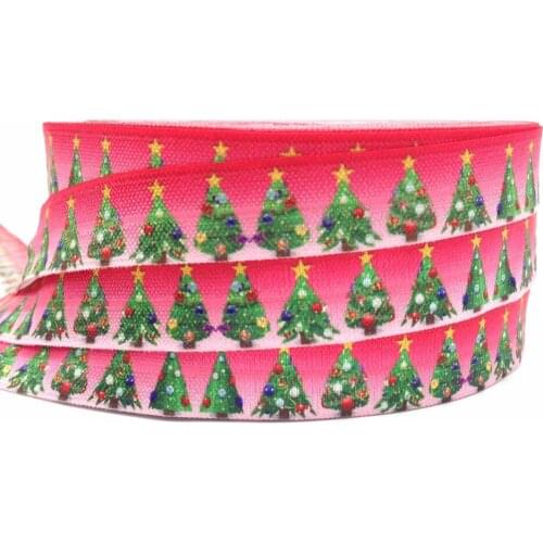 10Yards 16mm Chirstmas Trees Print Fold Over Elastic Wedding Decoration Hair Bands Hair Ornament Sewing Accessories