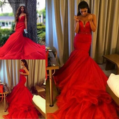 Elegant Red Mermaid Wedding Dresses Sweetheart Backless Tulle Beaded Bridal Gowns