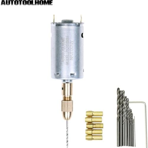 Mini Electric Hand Drill Bit Set DC 12V Motor 0.5-3mm HSS Twist Drill Bit with 5Pcs Chuck Collets fits PCB PVB Drilling Hole Saw