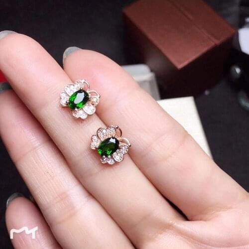Natural Diopside S925 Earrings And Small Leaves Are Suitable Fine Fashion Jewelry For Womens Wedding And Party Free Shipping