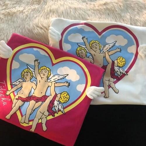 Womens t-shirt Little Loose Top Oversized t-shirt vintage clothes Kawaii tops Angel Love Short Sleeve T-shirt Summer Harajuku