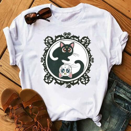 Sailor cats 90s funny T Shirt Harajuku Women Tshirt Aesthetic Anime Women Cute Female T-shirt Kawaii Tees Fashion Ullzang