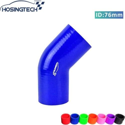 HOSINGTECH- good quality 3" 76mm universal blue 45 degree silicone elbow pipe for automotive