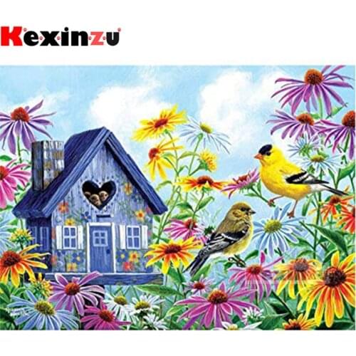Kexinzu Full 5D DIY Square/Round Drill Diamond Painting "Flower and Bird House" 3d Diamond Embroidery Cross Stitch Decor Gift K4
