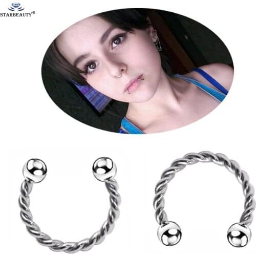 2pcs 8mm Twist Horseshoe Fake Nose Ring Septum Lip Ring C Clip lip Piercing Nose Rings Hoop Fake Piercing Helix Earrings Jewelry