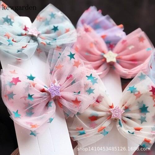 Kewgarden Wholesale 13cm Color Stars Organza Ribbon DIY Hair Bowknot Accessories Handmade Tape Riband 25 Yards
