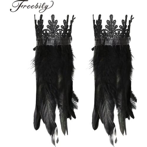 Feather Wrist Cuffs Real Natural Dyed Rooster Feather Wrist Cuffs with Ribbon Ties for Halloween Cosplay Costume Party Supplies