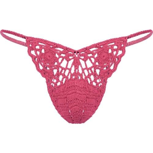 Mens Exotic Lingerie Panties Handmade Crocheted G-String Hollow Out Sissy Bulge Pouch Briefs T-Back Thongs Underwear Underpants