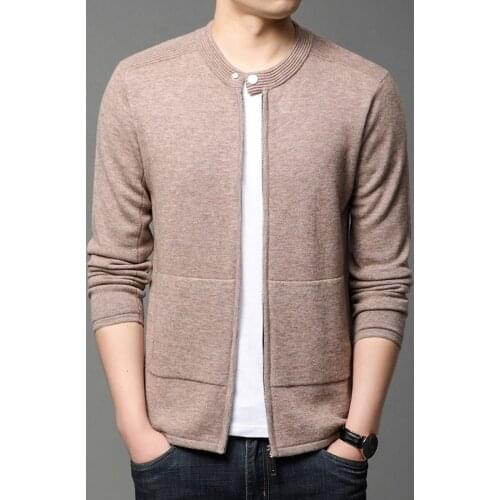 Men 100% Merino Wool Cardigan 2020 Autumn Winter More Thicked Warm Zipper Pure Cashmere Sweatercoat Jacket
