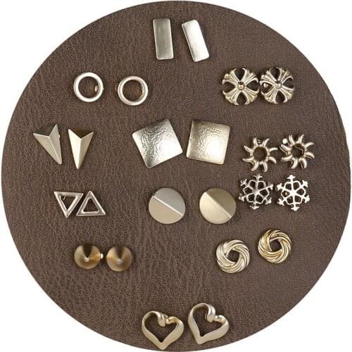 12Pairs European Heart Snow Square Shaped Stud Earrings Set Simple Design Punk Alloy Earrings Set Mixed JEWELRY