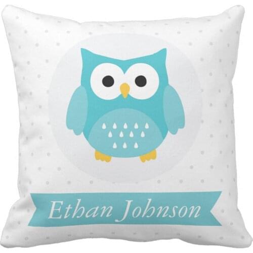 Customized Baby Owl Nursery Throw Pillow Cover Square Polyester Cotton Cushion Cover Home Decor For Sofa, Baby Boy / Girl