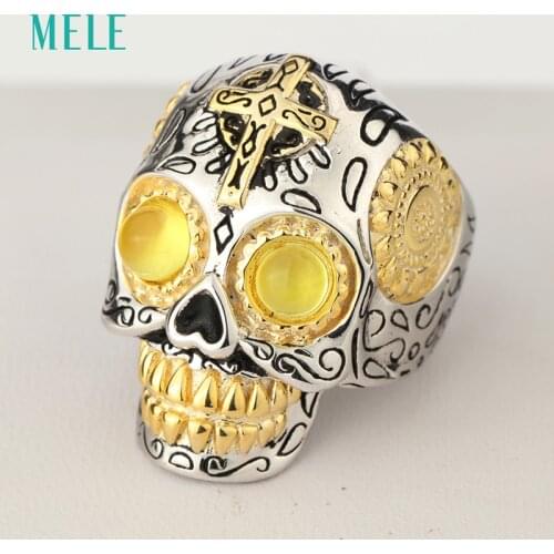 New 925 Sterling Silver Prehnite Ring for Women Vintage Punk Gemstones Skull Rings 2021 Trend Fashion Female Jewerly Gift