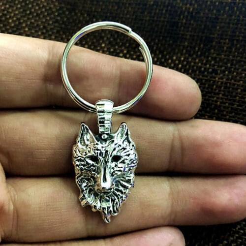 New Fashion Men 30mm Keychain DIY Metal Holder Chain Vintage Wolf Head 30x15mm Bronze Silver Color Pendant Gift