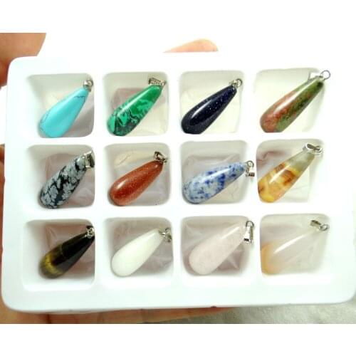 Wholesale 12PC/lot Natural Stone Pendants Mixed stone Gem Water droplets Pendant necklace Beads