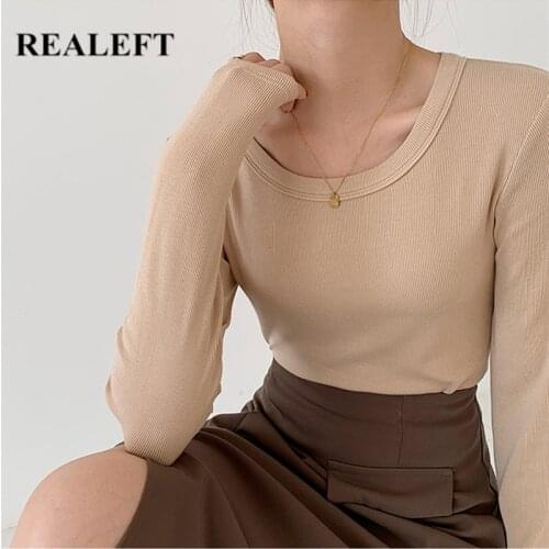 REALEFT Autumn Winter Elegant Slim Sweaters 2021 New O-Neck Long Sleeve Pullovers Female Solid Bottoming Knitting Chic Tops