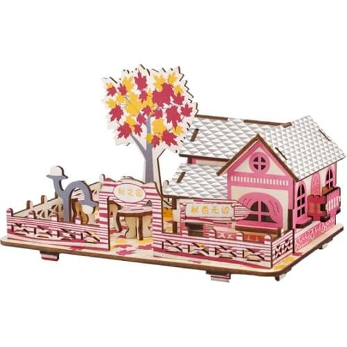 Autumn 3D Wooden Contruction Puzzle Building Model DIY House Puzzles Educational Toy Children Birthday Christmas Gifts