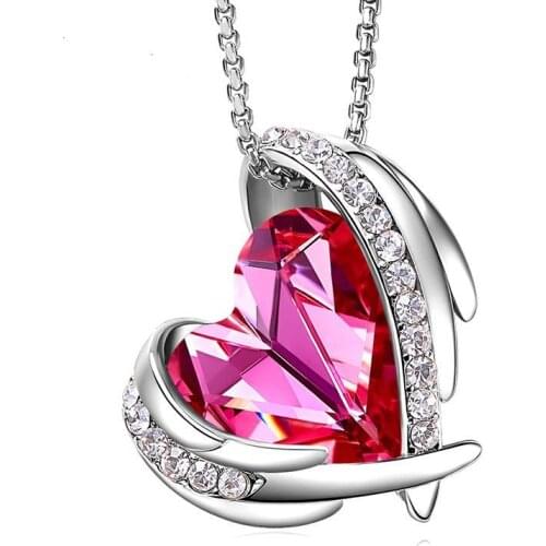 Monemel Swarovski Crystal Pink Heart Necklace Valentines day Gift