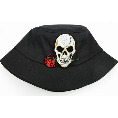 2021 Rose Skull Embroidery Cotton Bucket Hat Fisherman Hat Outdoor Travel Hat Sun Cap Hats for Men and Women 142