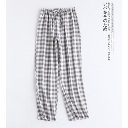 Couple pijama Sleep Bottoms cotton gauze home pants sweat-absorbent breathable loose high waist plaid thin Home pants