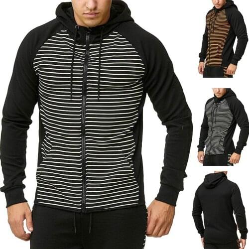 Striped Jacket Ouma Fall/winter New Is a Fashion Color Matching Hooded Zipper Cardigan