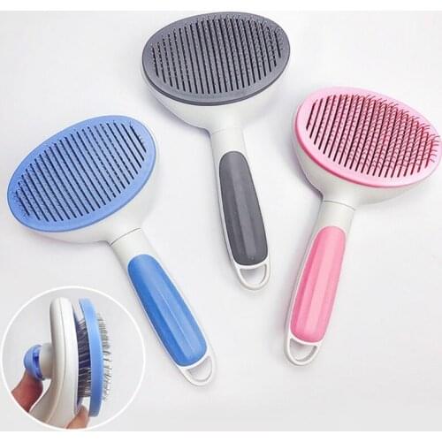 Dog Cat Hair shedding Comb Pet Self Cleaning Brush Grooming Tool with Massage Particles Removes Loose Hair, 3 Colors L