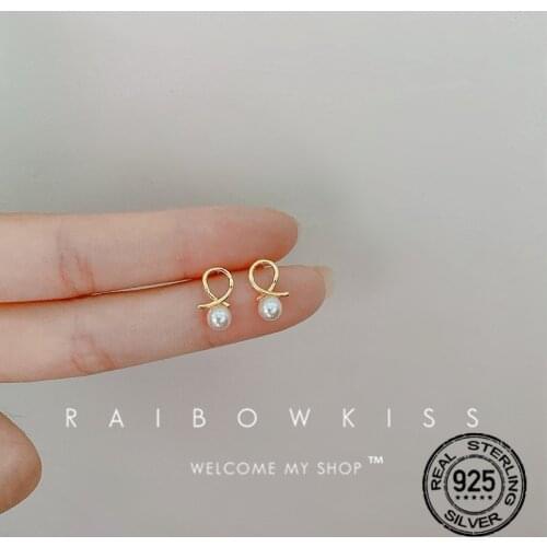 S925 Silver Earrings For Women Pearl Cross Gold Retro Design Fashion Temperament Girlfriend Engagement Gift Lady Jewelry INEFFA