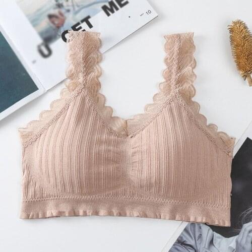 Sexy Women Intimates Everyday Lace Bralette Tops French Style Solid Color Comfortable U Strap Cotton Pad Lingerie Underwear