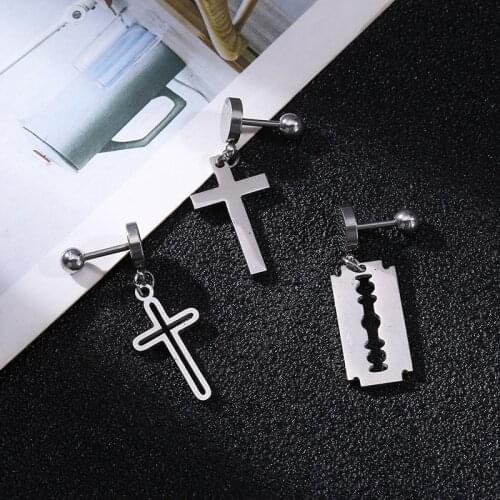 1 Piece Cross Blade Pendant Earrings For Men and Women Stainless Steel Screw Ear Studs Gothic Earrings Street Pop Punk Jewelry