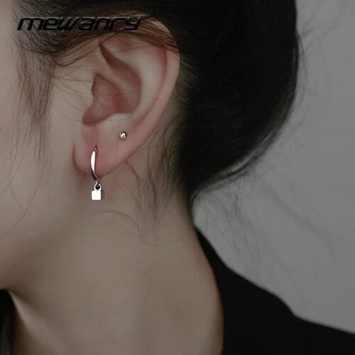 MEWANRY Prevent Allergy 925 Sterling Silver Hoop Earrings Ears Buckle Fashion Minimalist Solid Geometric Pendant Party Jewelry