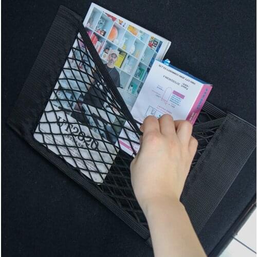 Bolsa de almacenamiento para asiento trasero de coche, organizador automático de malla de doble cubierta, cordón elástico, red