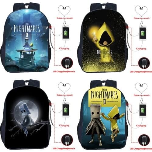 Students Little Nightmares 2 School Bags with USB Kids Cartoon Anime Knapsack Boys Girls Teens Plecak Unisex Travel Backpack