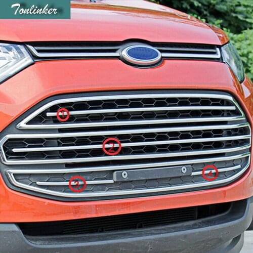 Tonlinker 4 PCS DIY Car Styling ABS Chrome Front Grille Light Strip Cover Case stickers for Ford Ecosport 2013 Accessories