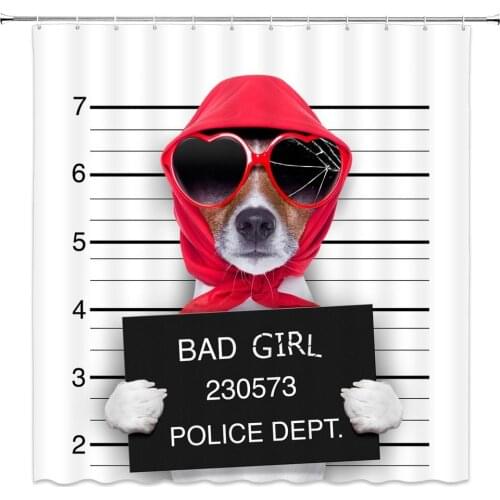 Funny Dog Shower Curtain Animal Corgi Shot of Hippie Wanted Bad Girl Gangster Prison Humor Fabric Bathroom Decor